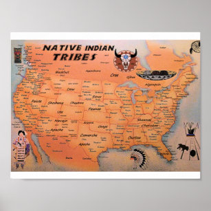 Native Indian Tribes Map Poster