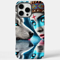 Native Indian Warrior and Wolf Reflections