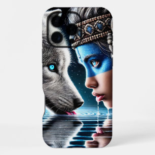 Native Indian Woman and Loyal Wolf iPhone 16 Pro Max Case