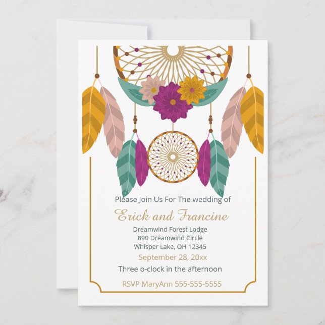 Native Inspired Dreamcatcher Wedding Invitation (Front)