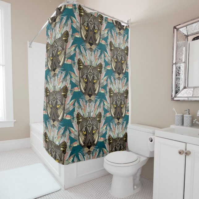 native mountain lion blue shower curtain (In Situ)