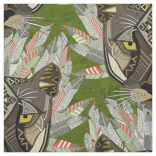 native mountain lion green fabric (Swatch)