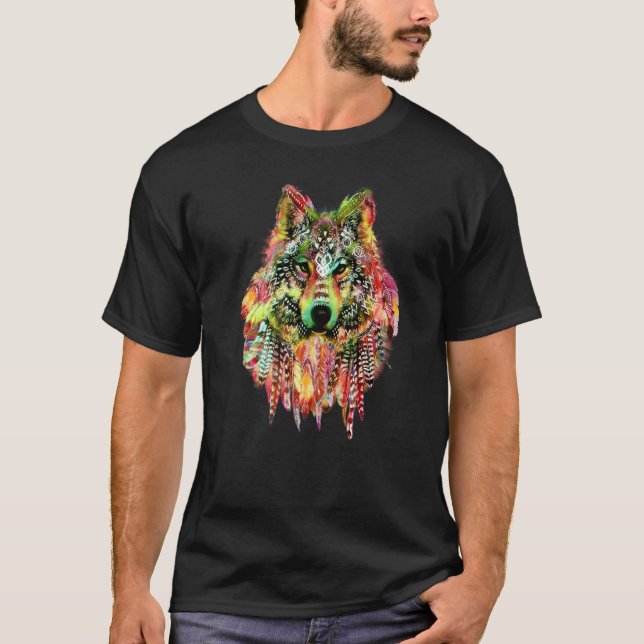 Native or Tribal boho Wolf feathers  Pretty T-Shirt (Front)