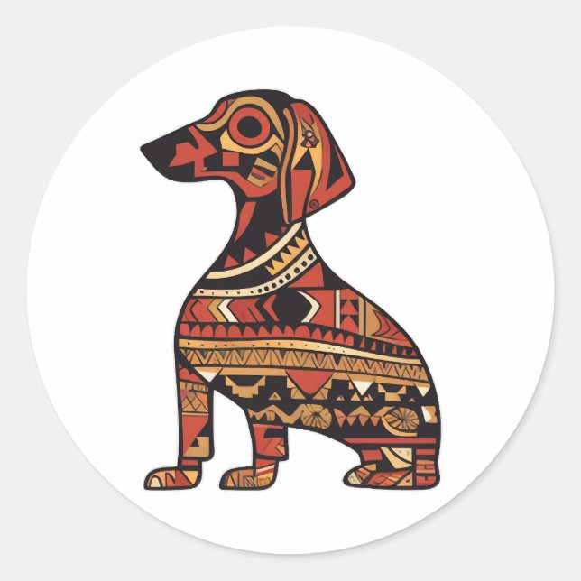 Native Pattern Dachshund Classic Round Sticker (Front)
