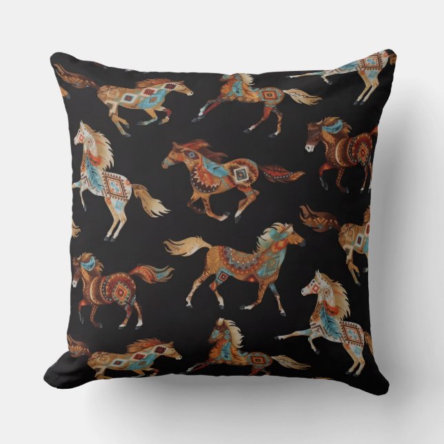 Native Ponies Throw Pillow (Front)