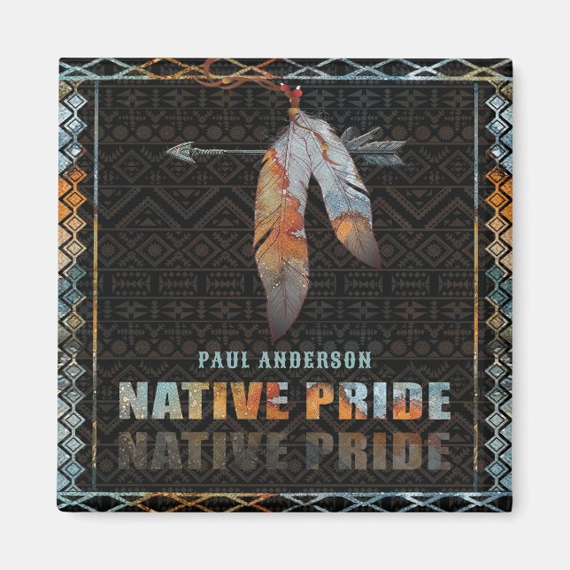 Native Pride Indian Feather Retro Tribal Arrow Magnet (Front)