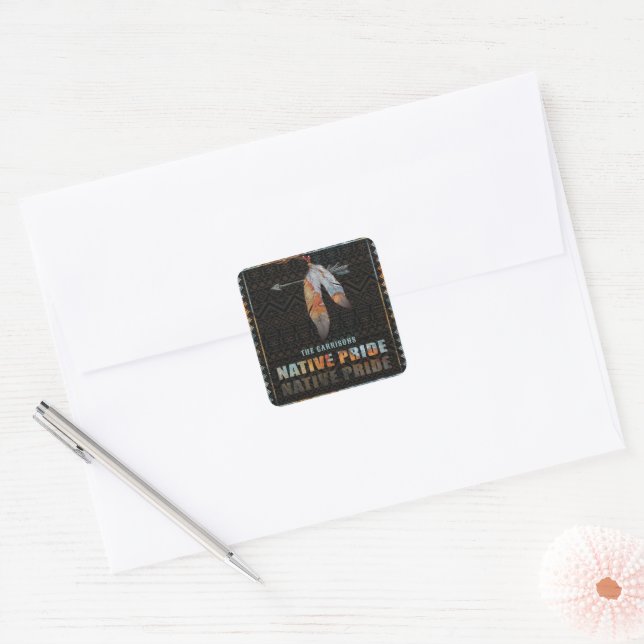 Native Pride Indian Feather Retro Tribal Arrow Square Sticker (Envelope)
