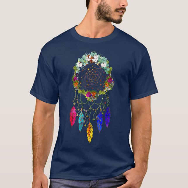 Native Pride Indian Feathers Colourful T-Shirt (Front)