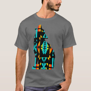 Native Print Turquoise Wolf  T-Shirt