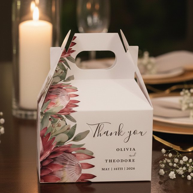 Native Protea Watercolor Floral Boho Botanical Favour Box (Creator Uploaded)