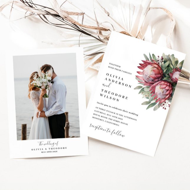 Native Protea Watercolor Floral Boho Botanical Invitation (Creator Uploaded)