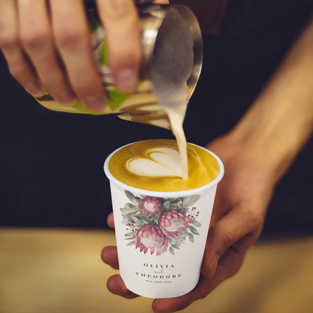 Native Protea Watercolor Floral Boho Botanical Paper Cups (Creator Uploaded)