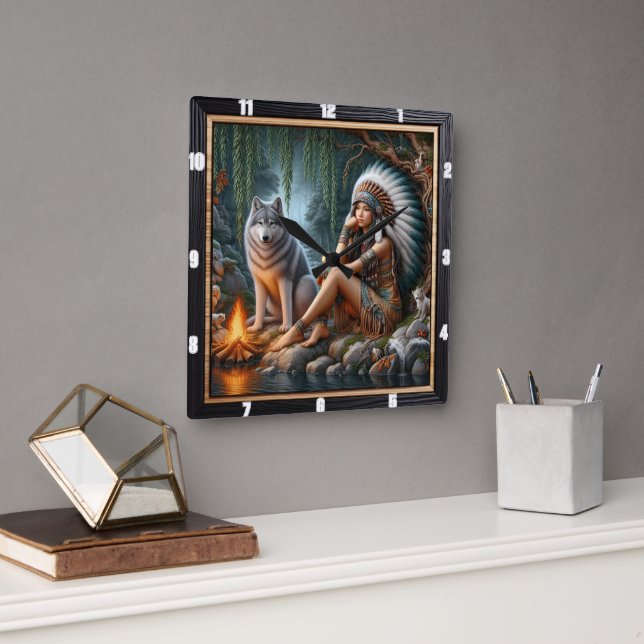 Native Radiance: Forest Glade Morning Song Square Wall Clock (Office)