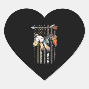 Native Style Nurse American Flag Heart Sticker