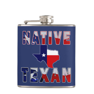 Native Texan Flag Map Hip Flask