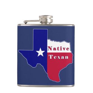 Native Texan Flag Map Hip Flask