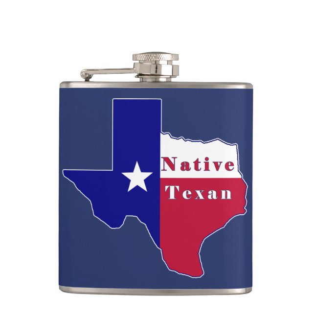 Native Texan Flag Map Hip Flask (Front)