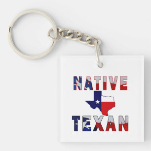 Native Texan Flag Map Key Ring