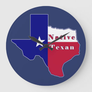 Native Texan Flag Map Large Clock