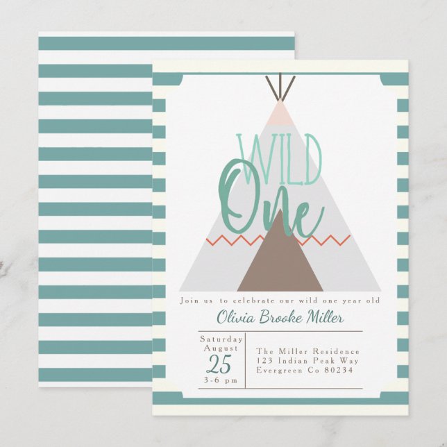 Native Tipi | Wild One Birthday Party Invite (Front/Back)
