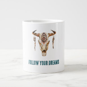 Native Tribal Bull Horns Skull   Large Coffee Mug