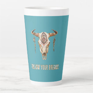 Native Tribal Bull Horns Skull   Latte Mug