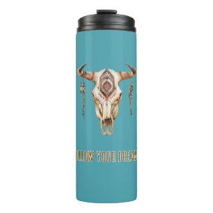 Native Tribal Bull Horns Skull   Thermal Tumbler