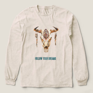 Native Tribal Bull Horns Skull   Tri-Blend Shirt