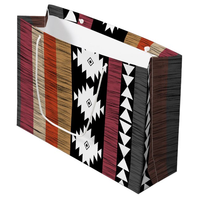 Native Tribal Colourful Lines Pattern Large Gift Bag (Front Angled)