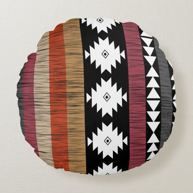 Native Tribal Colourful Lines Pattern Round Cushion (Front)