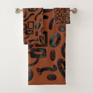 Native Tribal Happy Face Scratchboard Pattern Art Bath Towel Set