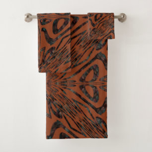 Native Tribal Happy Face Scratchboard Pattern Art Bath Towel Set