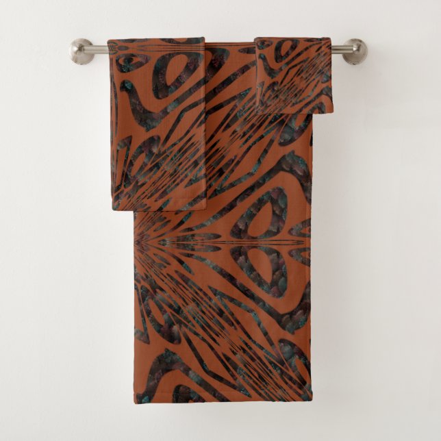 Native Tribal Happy Face Scratchboard Pattern Art Bath Towel Set (Insitu)