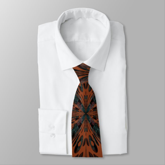 Native Tribal Happy Face Scratchboard Pattern Art Tie (Tied)