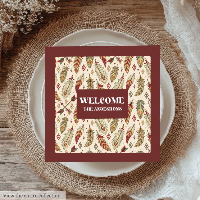 Native Tribal Napkins Custom Name Terracotta Sage (Native Tribal Napkins Custom Name Pastel Accent)