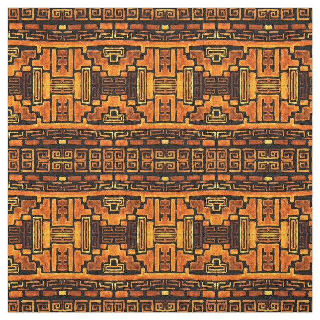 Native Tribal Pattern Bronze and Brown Fabric (Swatch)