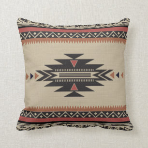 Native Tribal Woven Pattern in Browns, Black, Rust Cushion