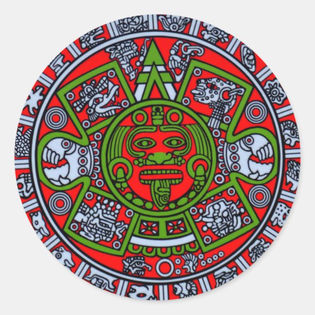 Native Tribe Mexico Aztec Sun Dial Hispanic Latino Classic Round Sticker (Front)