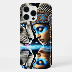 Native Warrior and Lion Moonlit Reflection iPhone 16 Pro Max Case