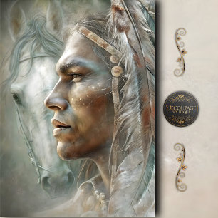 Native Warrior Profile & Horse Decoupage Tissue Paper