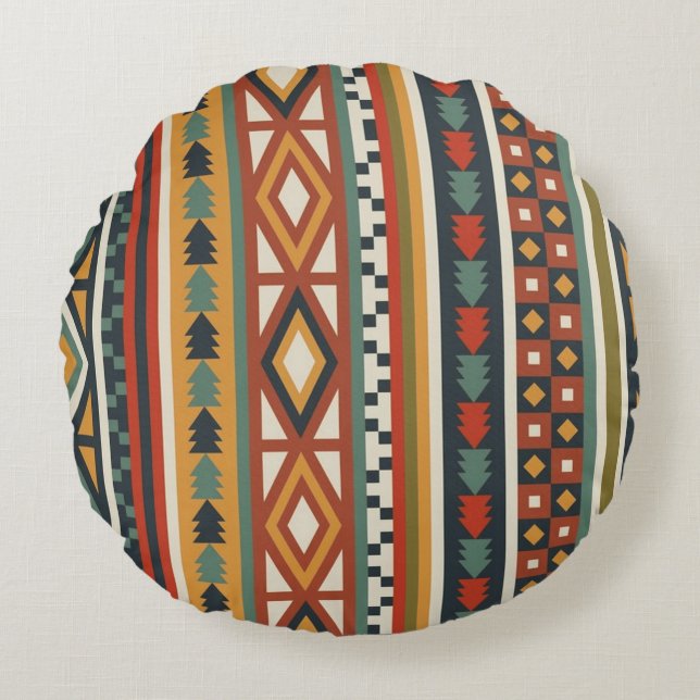 Native Warrior Round Pillow (Front)