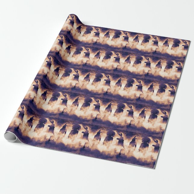 Native Warriors: Foggy Ancestral Emergence Wrapping Paper (Unrolled)
