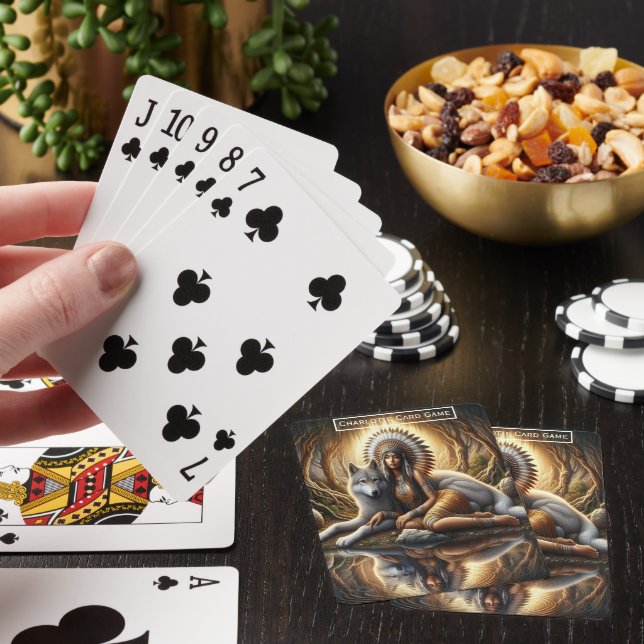 Native Woman and Wolf Monogram Kids Match Game Playing Cards (In Situ)
