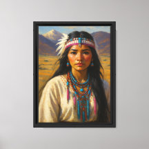 Native Woman with Beads Tribal Mountain Portrait