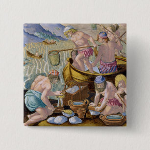 Natives Fishing for Giant Clams on the Indus, plat 15 Cm Square Badge
