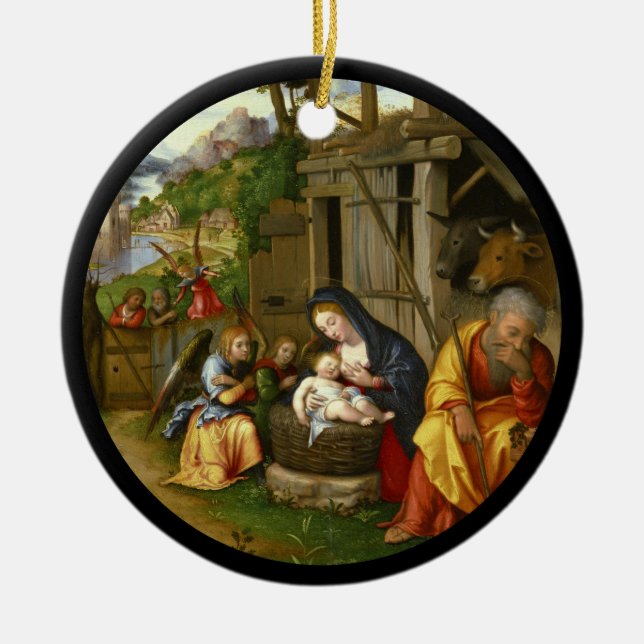 Nativity and Child Angels  c1515 Ceramic Tree Decoration (Front)