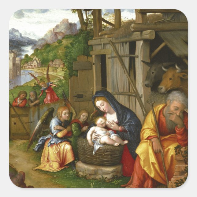 Nativity and Child Angels  c1515 Square Sticker (Front)