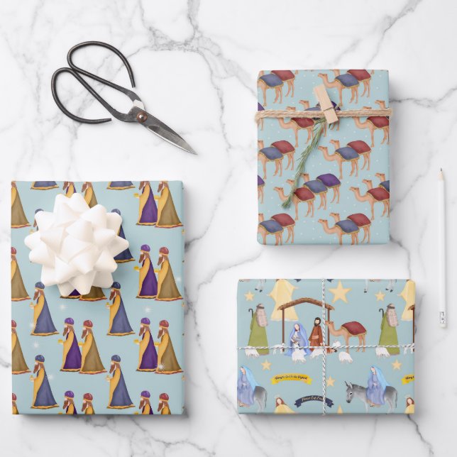 Nativity and Three Wise Men Wrapping Paper Sheet (Front)