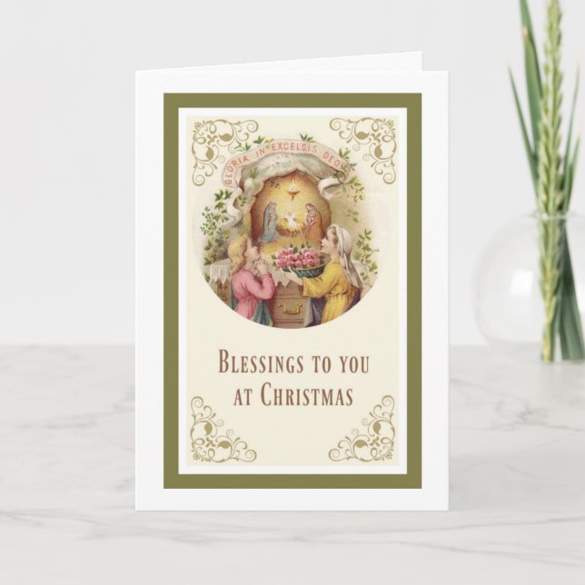 Nativity Angel Jesus Mary Joseph Roses Girl Holiday Card (Front)