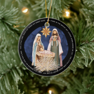Nativity Away In A Manger Lyrics Gold Text Black Ceramic Tree Decoration